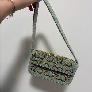 Maeve Green and Gold Heart Beaded Shoulder Bag